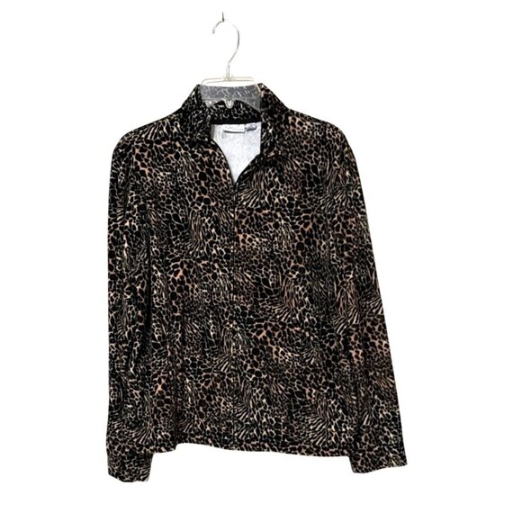Kim Rogers Tops - Kim Rogers Womens Leopard Print Long Sleeve zip-up jacket velour size L